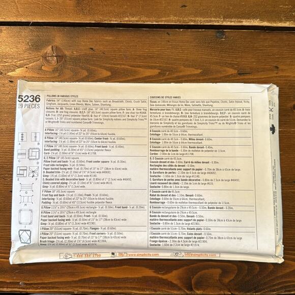 Simplicity Zen Inspiration Pillow Pattern 5236 Uncut Factory Folded - Picture 2 of 3